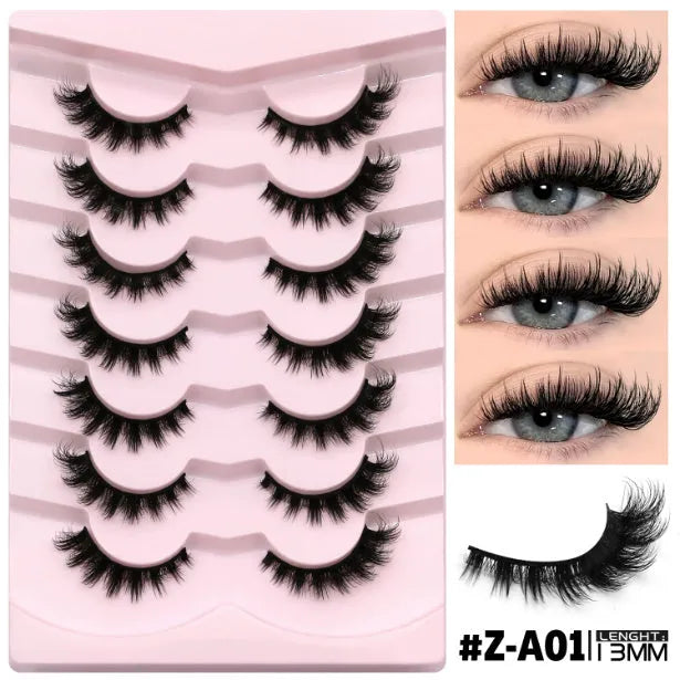 Natural false eyelashes with thick artificial fibre construction in natural long style