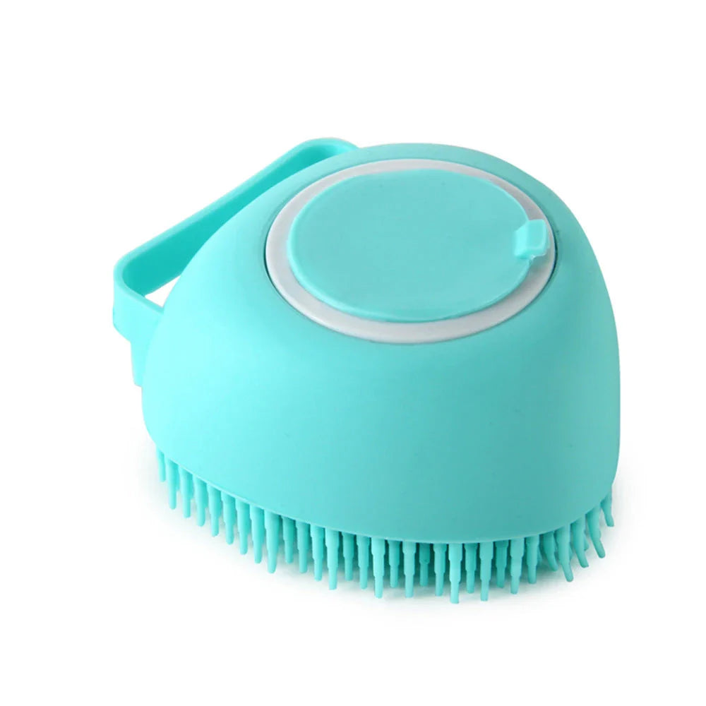 Silicone pet bath brush with soft bristles for gentle cleaning and massage of dogs, cats, and other small animals