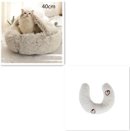 A soft, plush pet bed in various colors, including olive green, brown, pink, and grey, designed for the comfort and relaxation of cats and dogs.