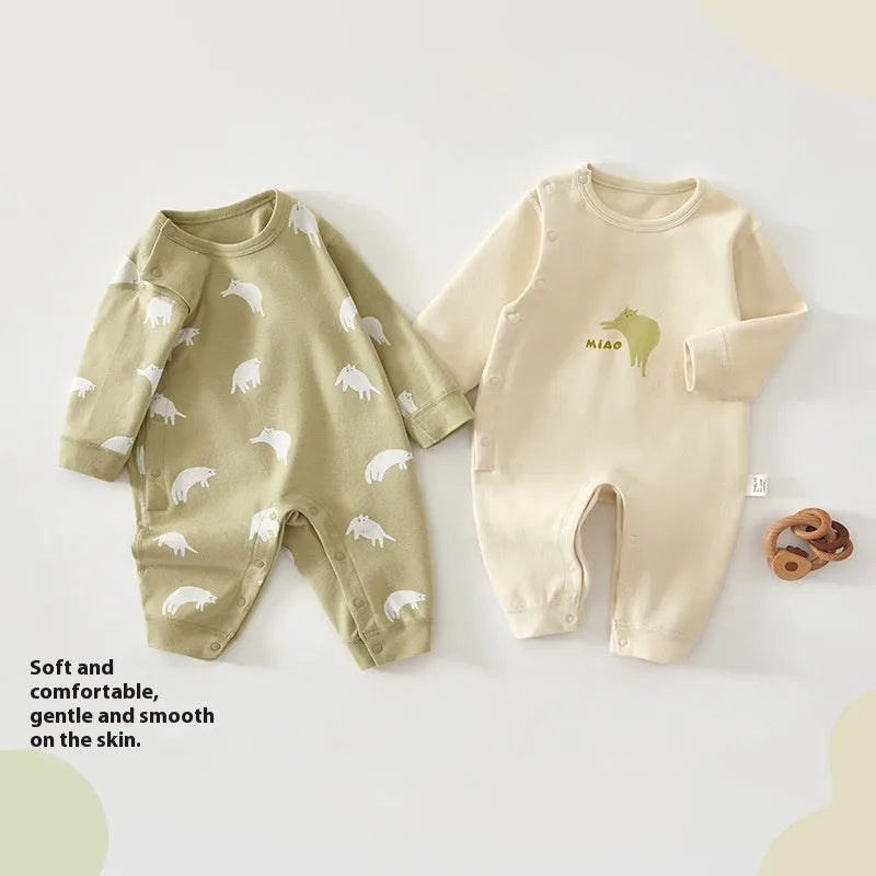 Pure cotton boneless long sleeve baby jumpsuit in neutral colour available in multiple sizes