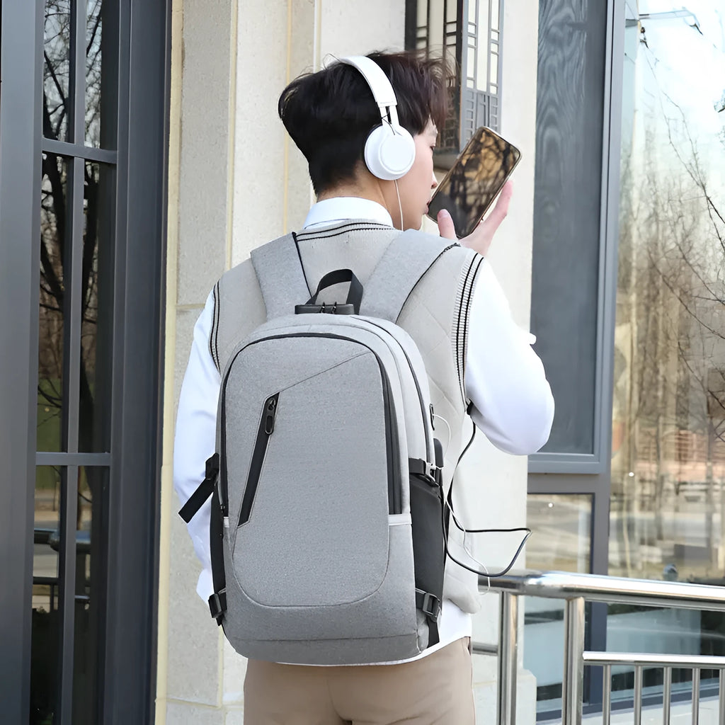 Oxford cloth computer backpack in grey, black, blue, or red with 20-35L capacity