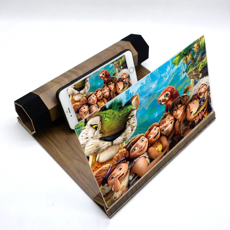 Wood grain mobile phone amplifier with clear acrylic top measuring 25.5cm wide