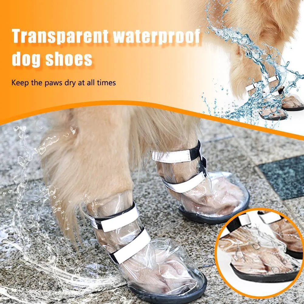 Waterproof black PVC pet shoes for large dogs with non-slip sole for outdoor rain walks