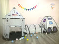 Foldable children's fabric play tent set with tunnel and triangle in robot three-piece colour for ages 4-6