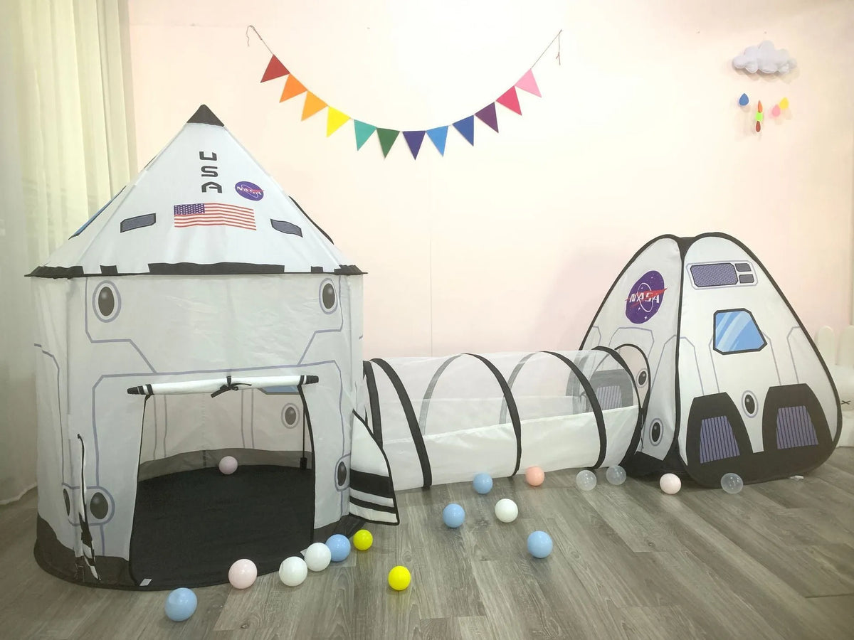 Foldable children's fabric play tent set with tunnel and triangle in robot three-piece colour for ages 4-6