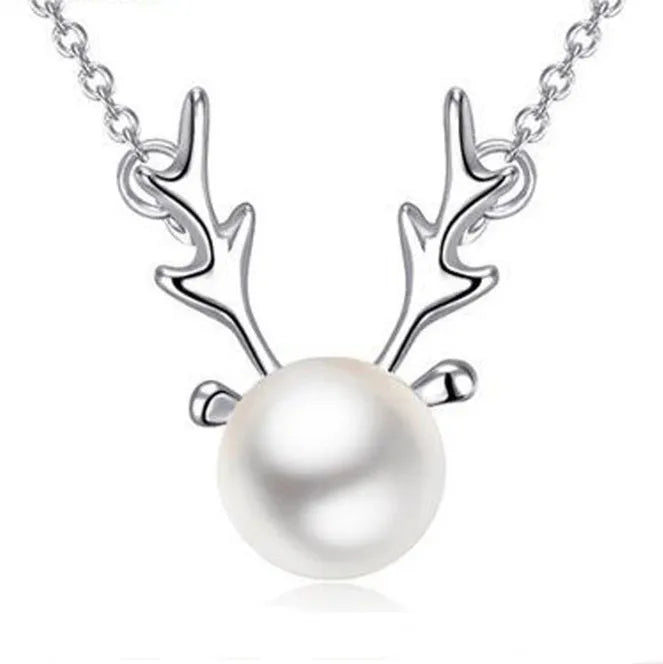 Small elk pearl pendant in copper with gold finish, front view against white background