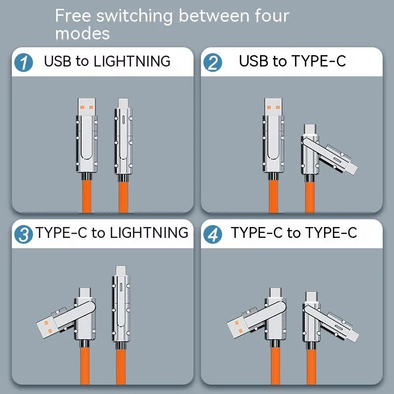 Orange 1 metre Lightning to USB-C fast charging cable with zinc alloy connectors