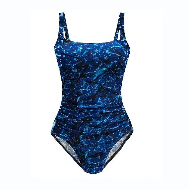 One-piece swimsuit triangle bikini in blue or dark blue, polyester lining, sizes S to XXL