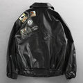Men's black PU leather biker jacket loose street style with padded design on a model