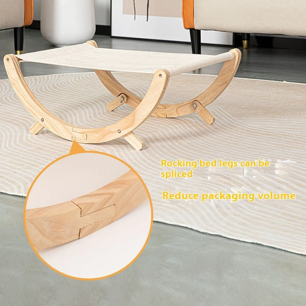 Solid wood foldable cat shaker bed hammock with canvas plush cushion