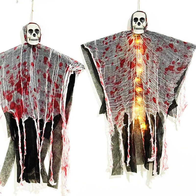 Blood-dyed luminous plastic skull hanging ghost Halloween decoration with glow-in-the-dark feature