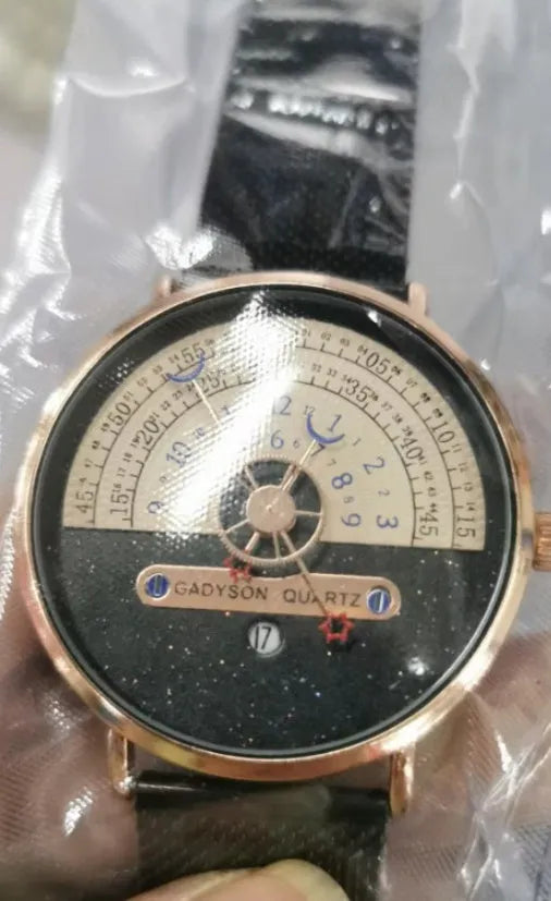 Men's M-1288 quartz watch with 40mm round alloy case, mineral glass, 24-hour dial, available in gold with stainless steel strap