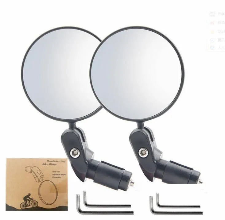 Black foldable convex rearview mirror with 7cm diameter and rotating joint.