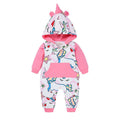 Dinosaur baby bodysuit in grey, blue, or pink with long sleeves, hood, and cotton fabric, Europe and America style
