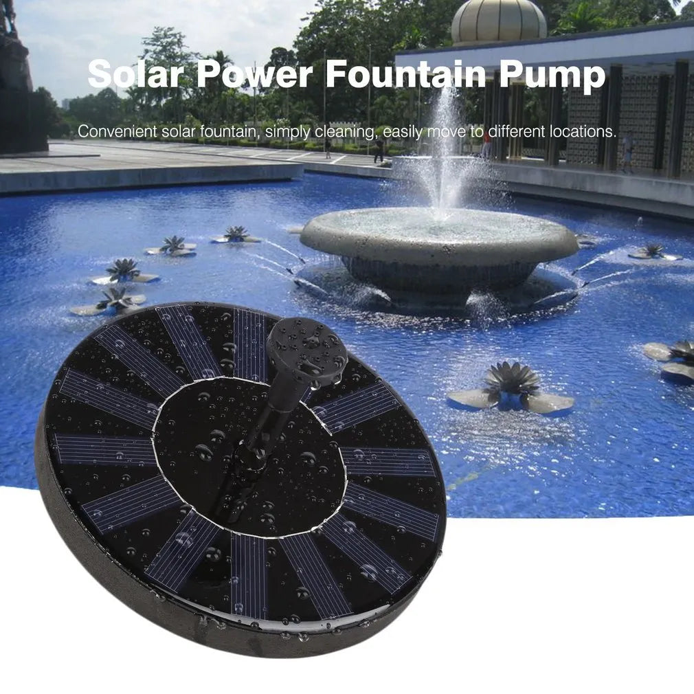 Round solar fountain pump with solar panel for outdoor water features
