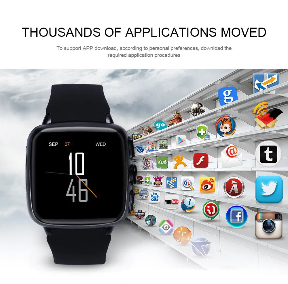 Black or white smart watch with a 1.54 inch HD touch screen and a wrist strap.