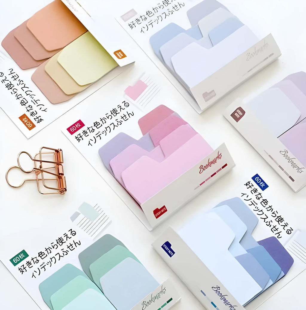 Gradient style memo pad with 60 self-adhesive sheets, 100mm x 80mm, in six colours