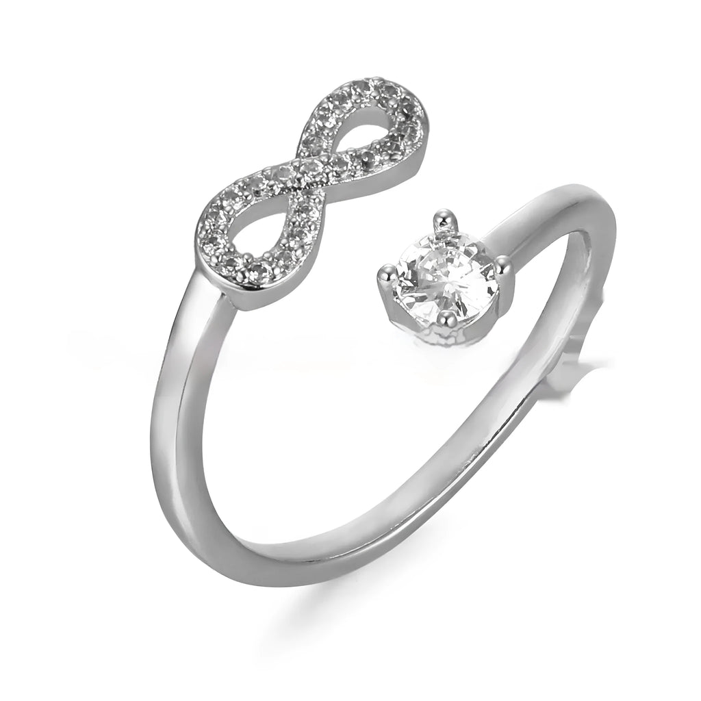 Personalised geometric open ring with zircon and diamond accent showing a letter 'A' in a gold metal finish.