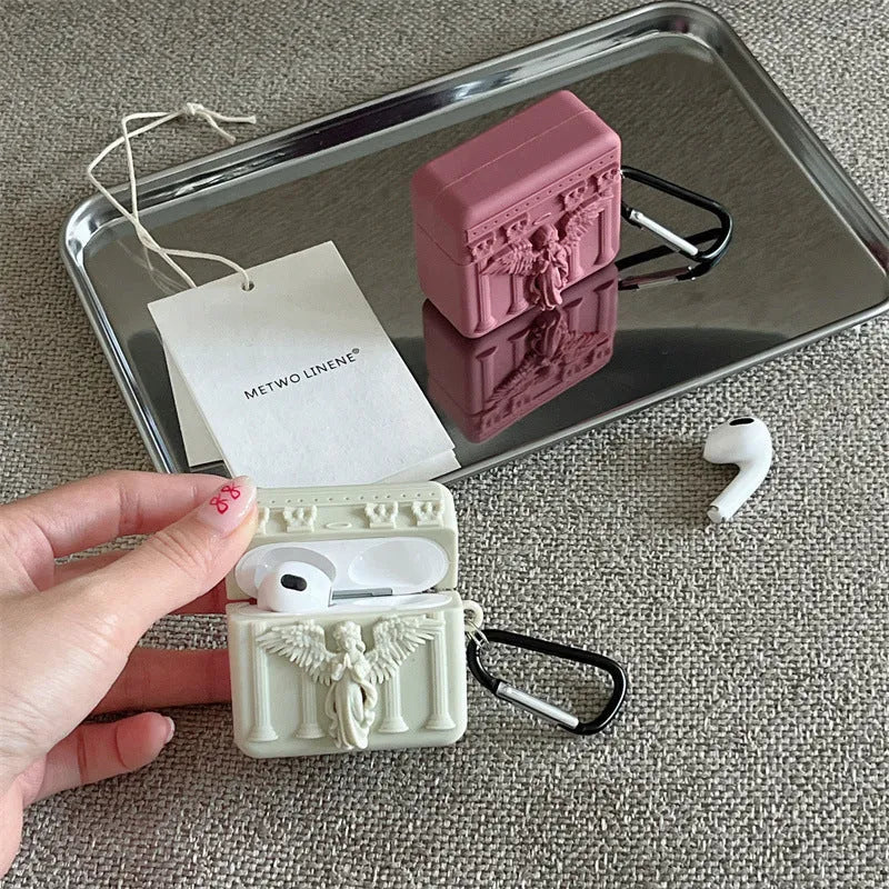 Silicone protective sleeve with 3D angel design for Apple AirPods charging case, grey colour