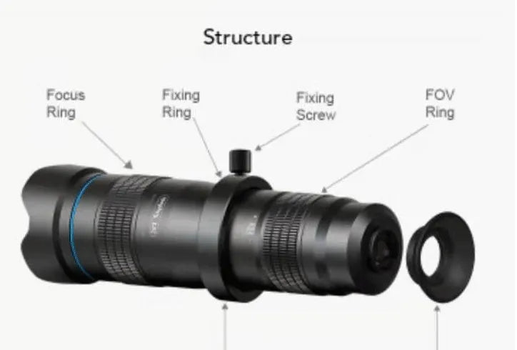 High power portable outdoor glasses with 36x optical zoom monocular and miniature tripod in black