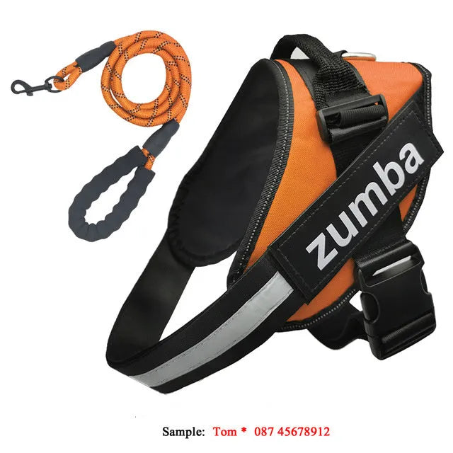 Adjustable nylon reflective dog harness and matching leash set for small to large dogs, seven colours