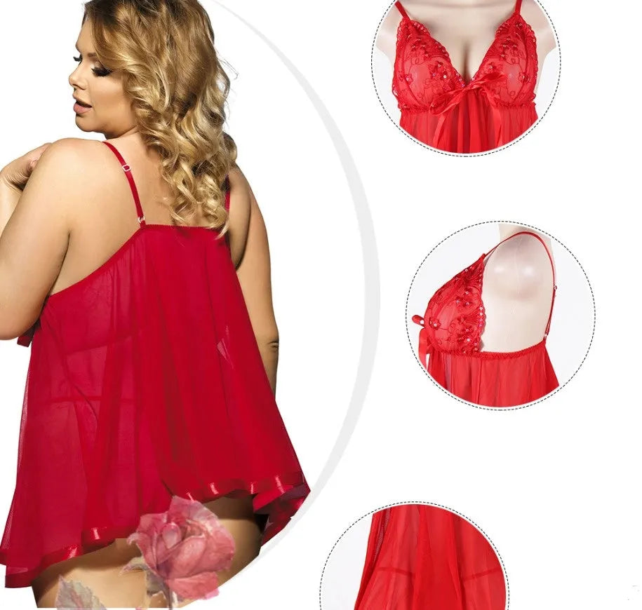 Purple mesh and lace plus size sleepdress for women with seamless construction