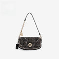 Black polyester crossbody underarm chain shoulder bag for commuting and leisure travel with chain detail