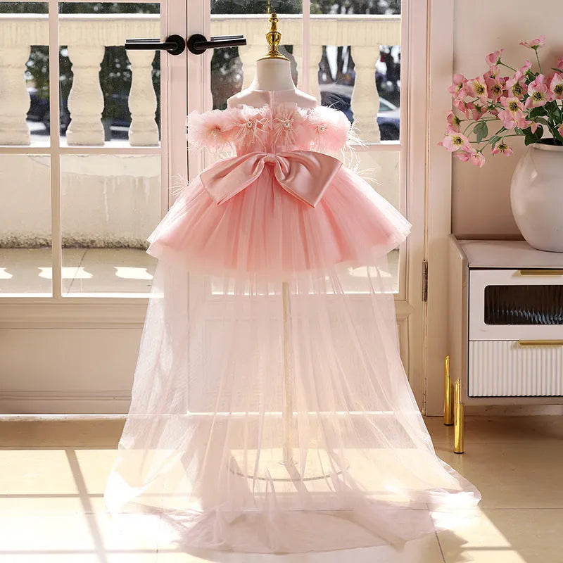 Girls pink tulle tutu skirt, polyester princess dress, height sizes 80cm to 150cm