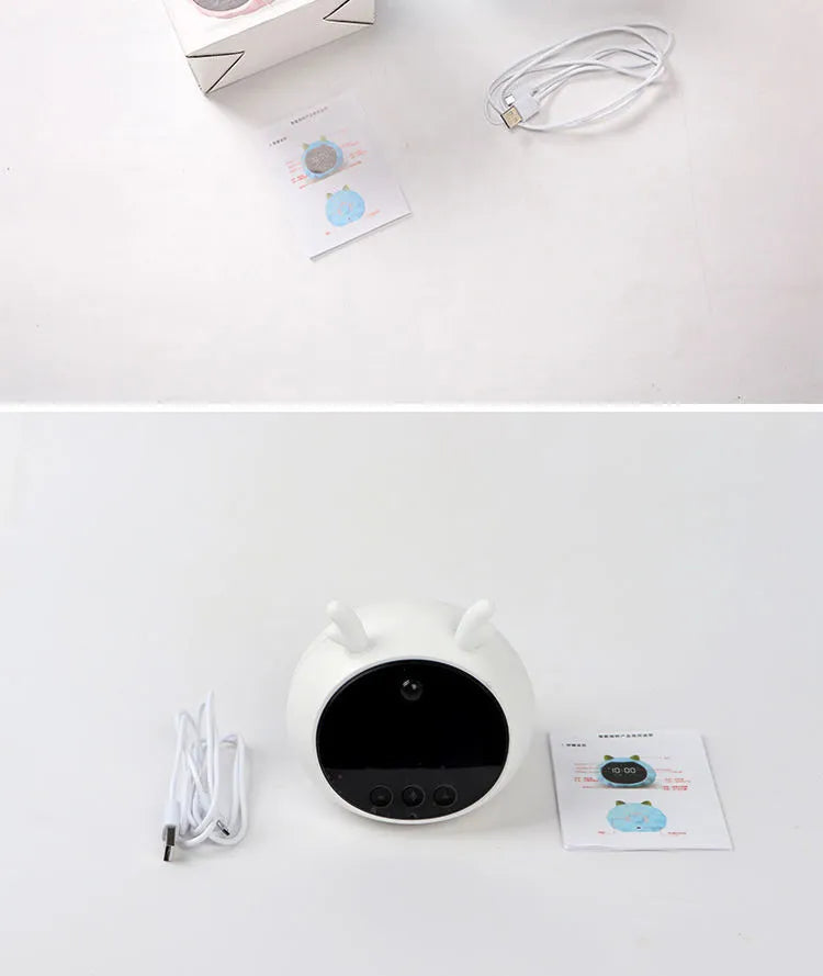 White Deer style silicone smart alarm clock with luminous display, voice control, and human body sensor.