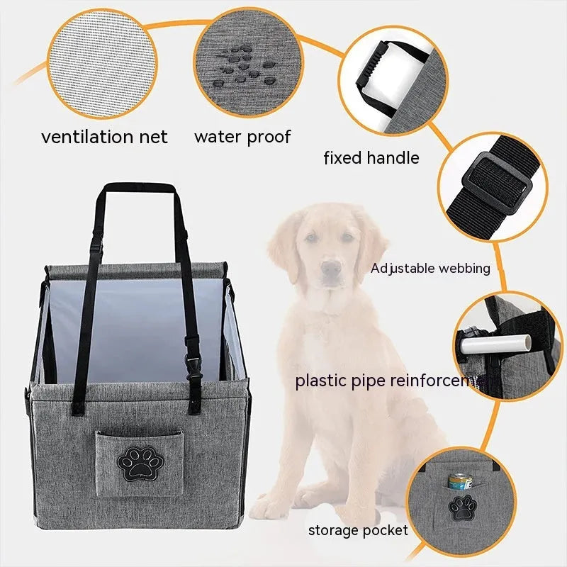 Oxford cloth pet box for dogs with rigid frame and fabric sides in black colour