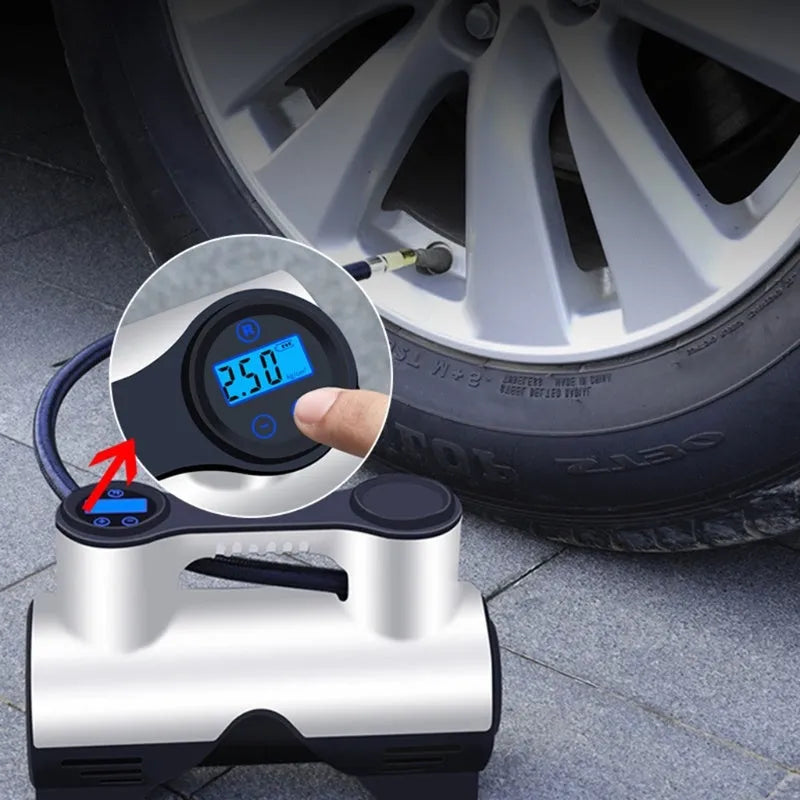 12V portable electric air pump for car tyres with pressure gauge and LED light