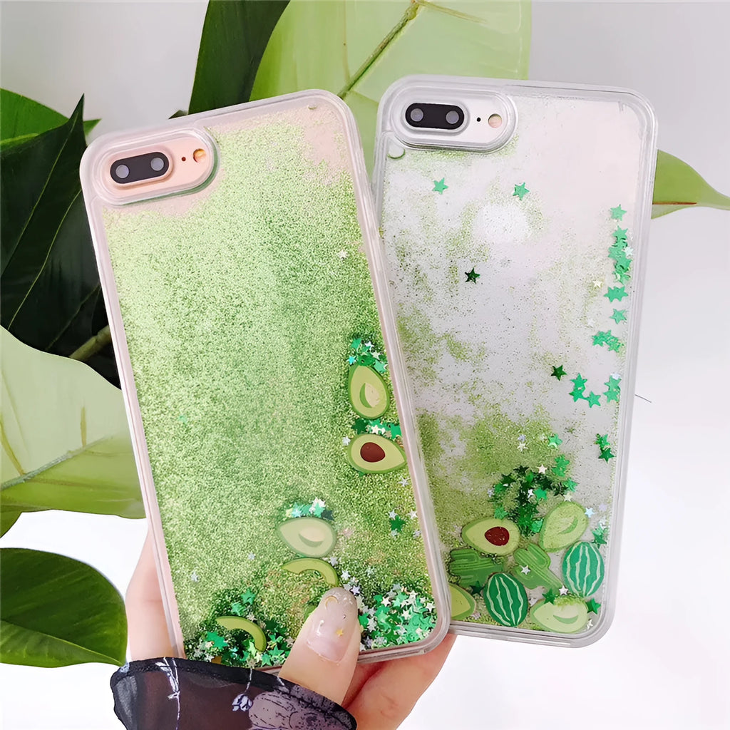 Avocado quicksand rhinestone phone case for iPhone back cover with three colour choices A B C