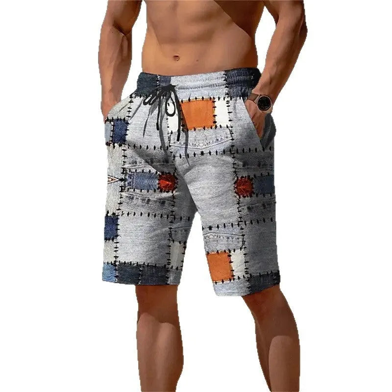 Men's 3D plaid mesh shorts in loose fit design for summer wear