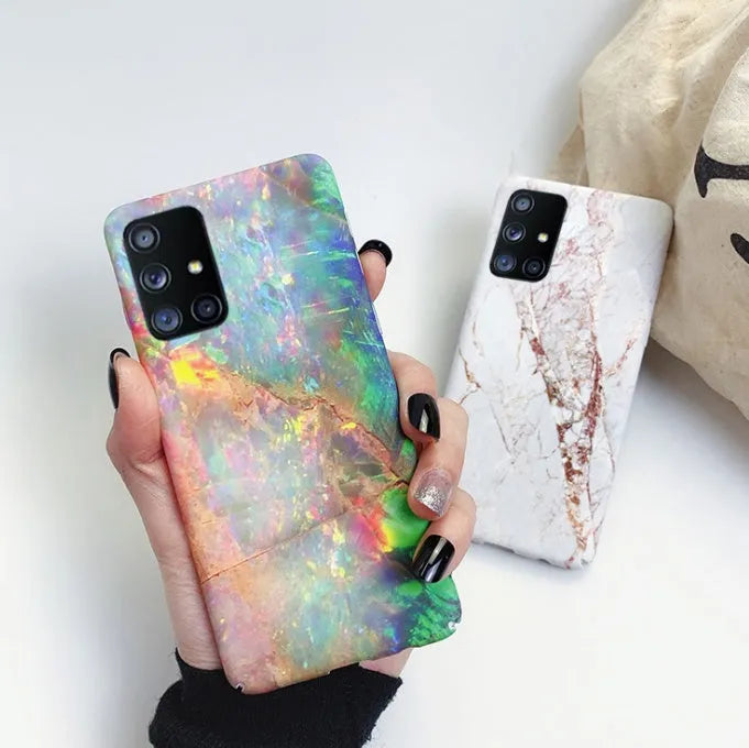Frosted marble PC phone case for Samsung Galaxy showing marble pattern and precise cutouts