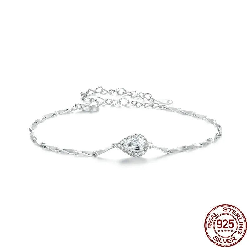 S925 sterling silver water drop bracelet with shining zircon, electroplated finish, colour BSB185