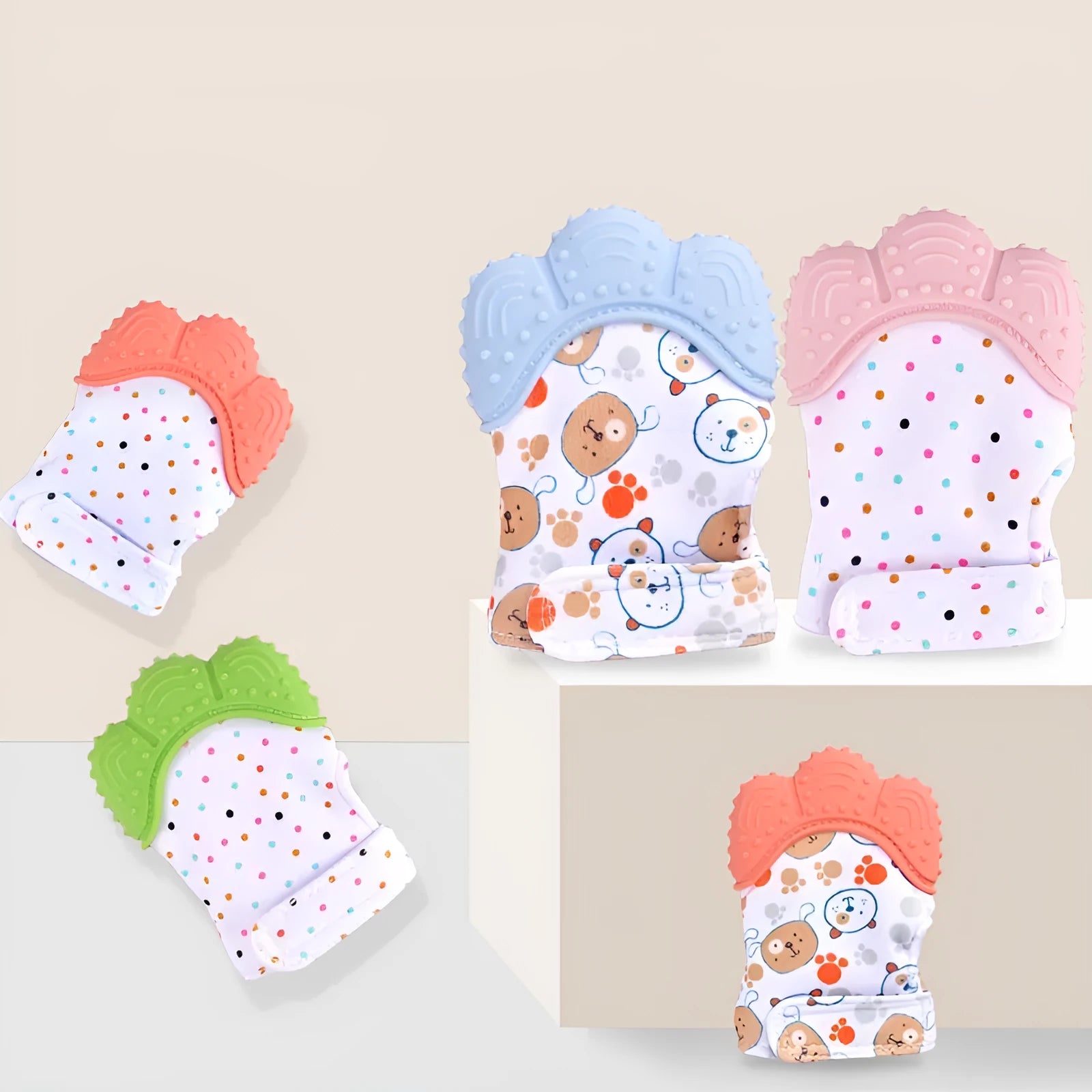 Baby silicone teething gloves with Velcro strap in multiple colour options