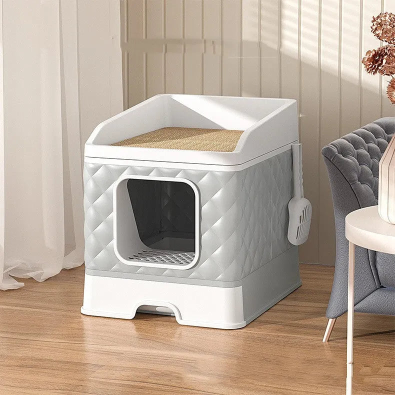 Pet cat nest with removable washable cover and cat scratching board in light blue