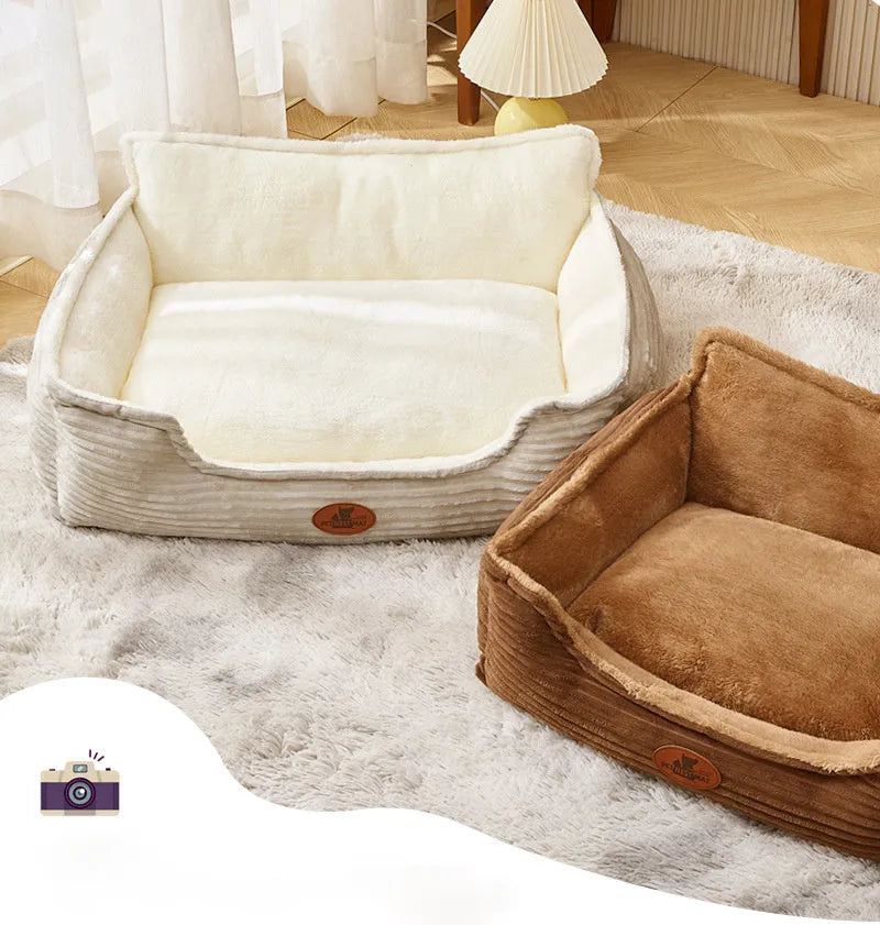 Washable four-season kennel bed for small and medium dogs and cats in coffee colour