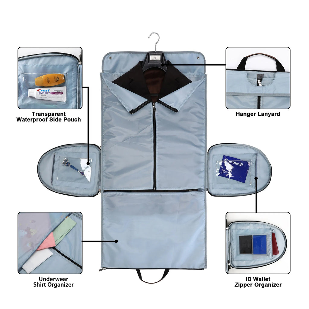 Dark blue folding duffel bag made from Oxford cloth with carry handles, showing its size and style.
