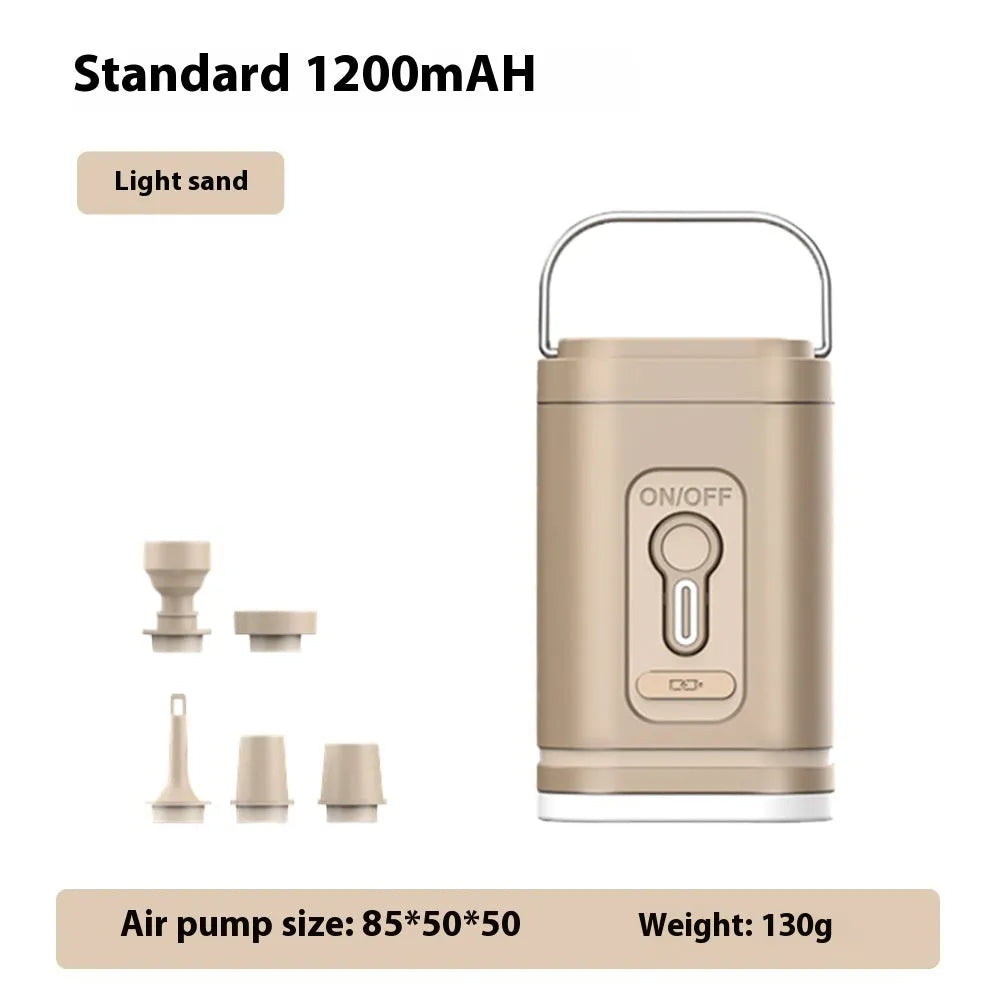Compact multifunctional camping air pump with integrated LED light and USB charging port