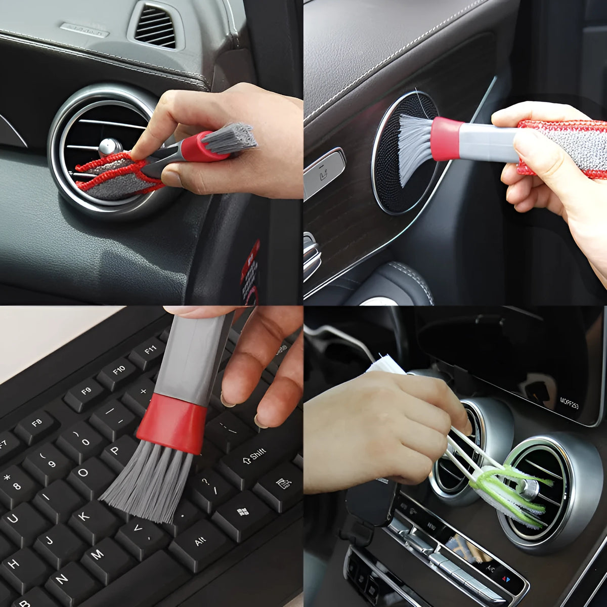 Double head gap brush with ABS handle and superfine fibre head, 18x5x2cm, for air conditioner cleaning