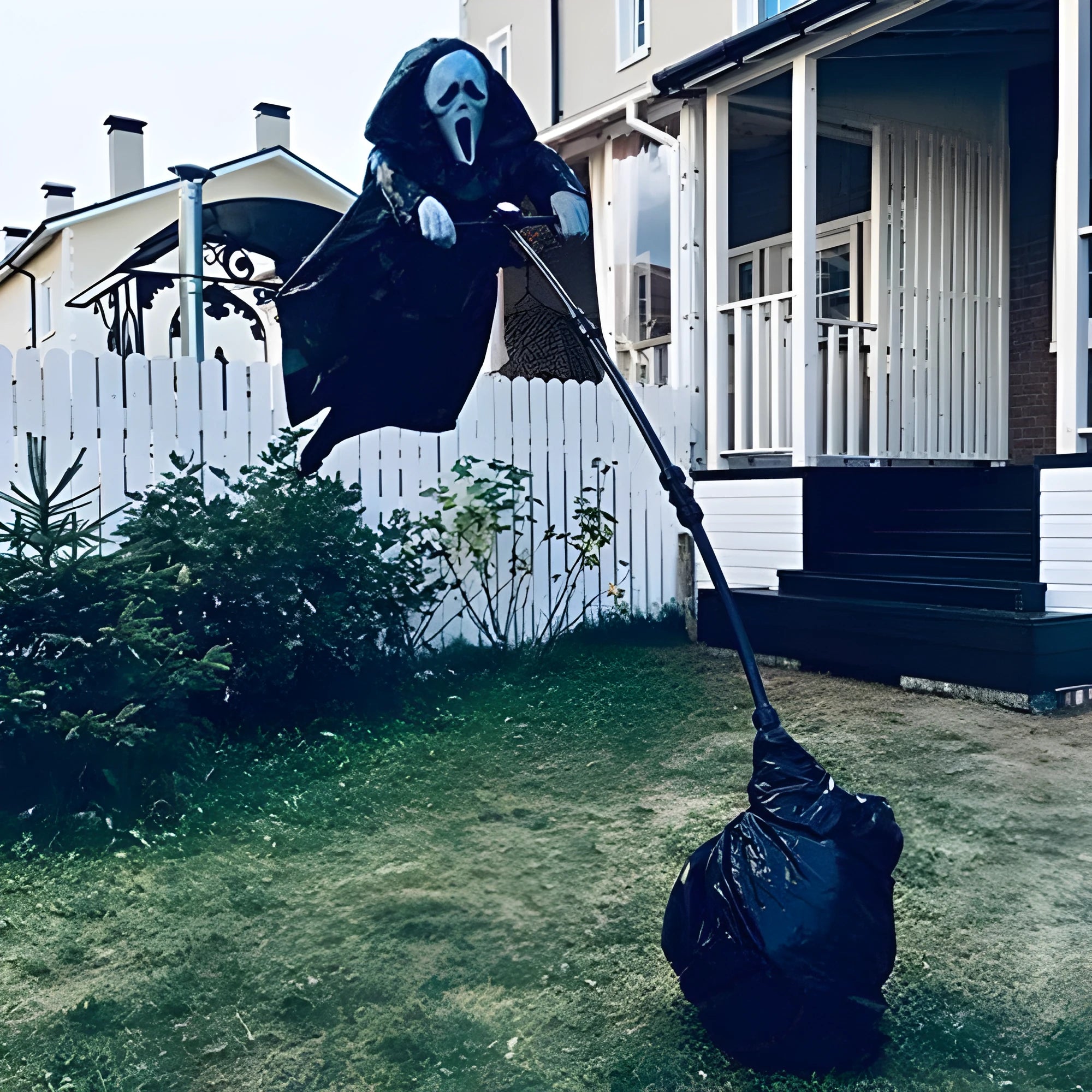 White plastic skeleton scarecrow with screaming skull design for Halloween decoration