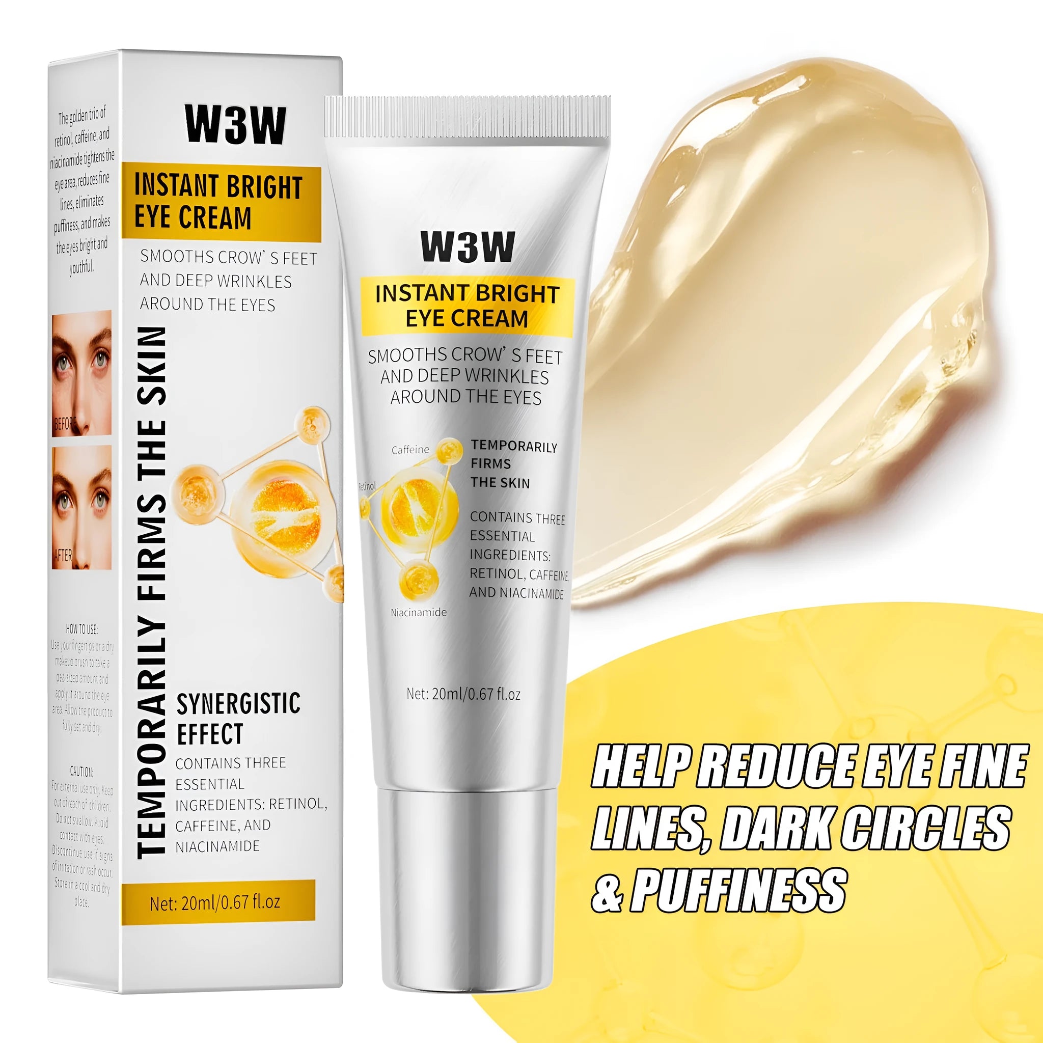 20ml eye cream for dark circles and fine lines in a white jar