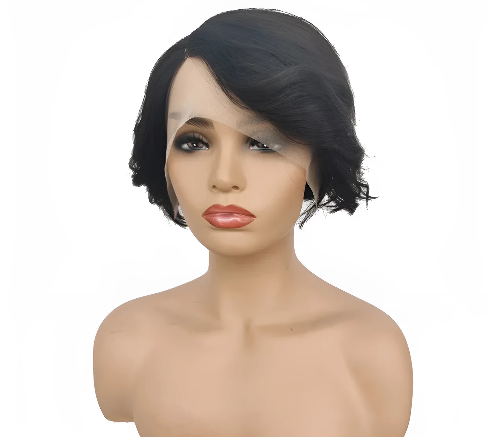Real hair lace wig for ladies short oblique bangs full hand weaving natural look
