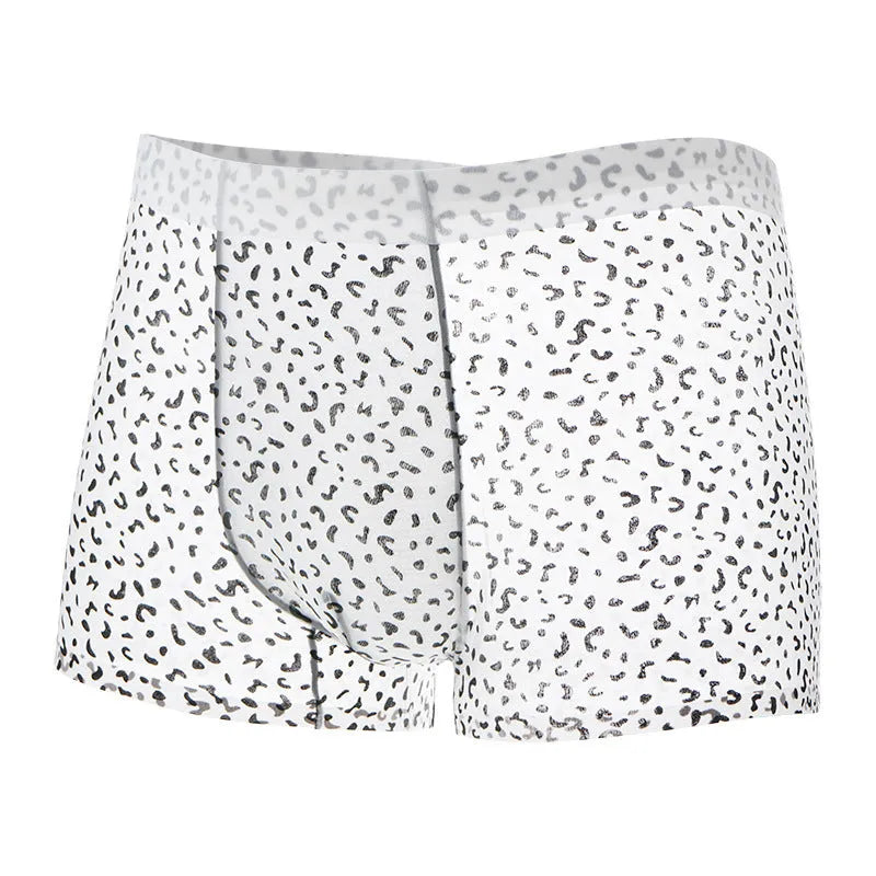 Men's personalised ice silk boxer shorts showing camouflage patterns including black leopard print design