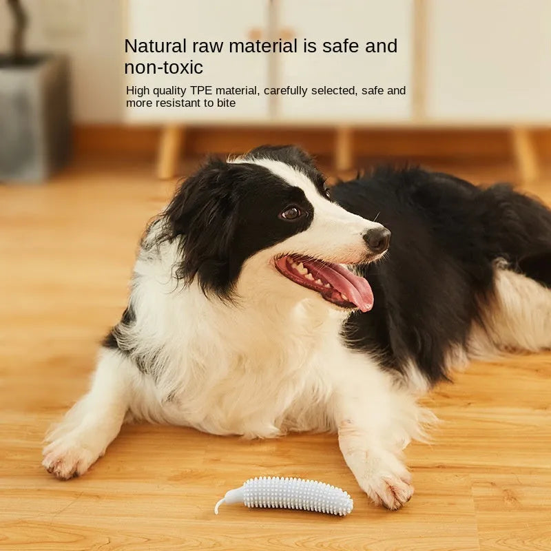 Green cucumber-shaped dog teething toy with bite-resistant construction for puppies