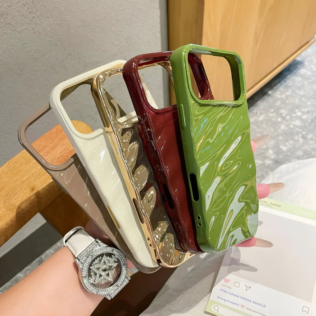 Three-dimensional pleated soft shell phone case with anti-fingerprint varnish finish for iPhone