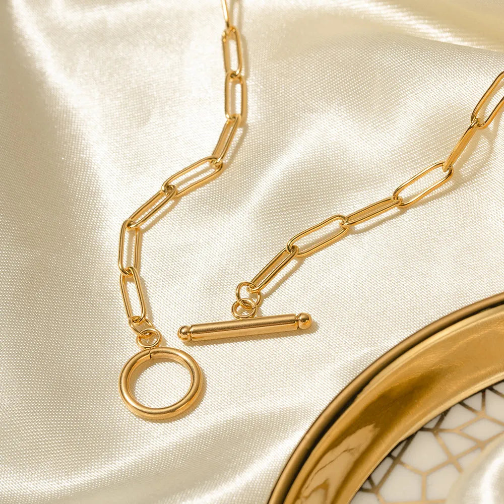 Stainless steel geometric necklace with electroplated finish in gold and silver colour options