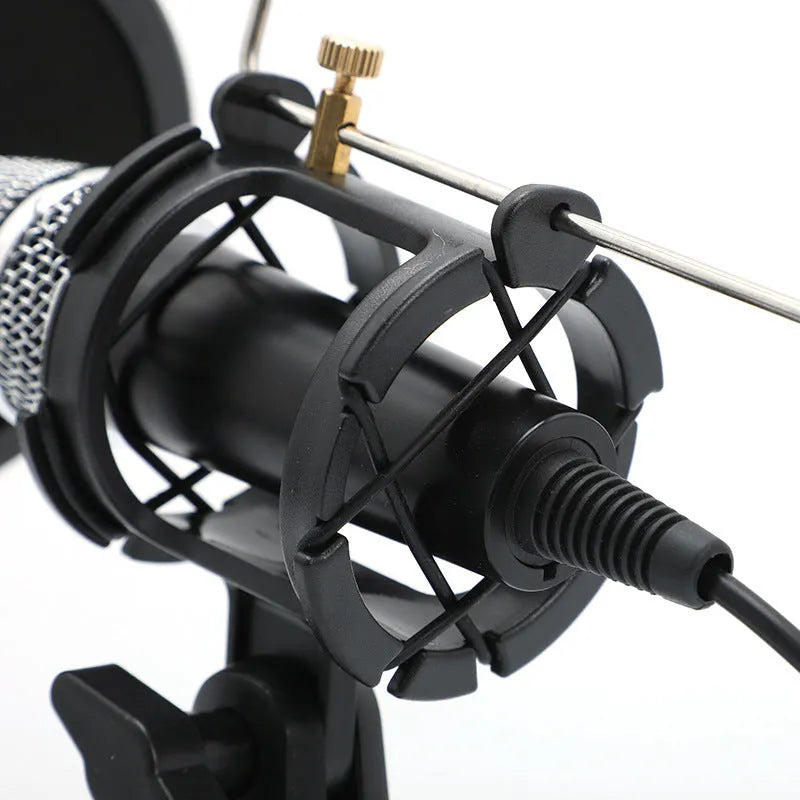 Black mini condenser microphone with aluminium stand for mobile phone and computer live broadcasting