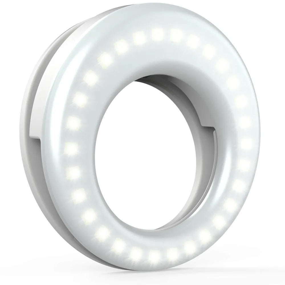 Black LED selfie ring light for mobile phones with USB cable for YouTube streaming and photography